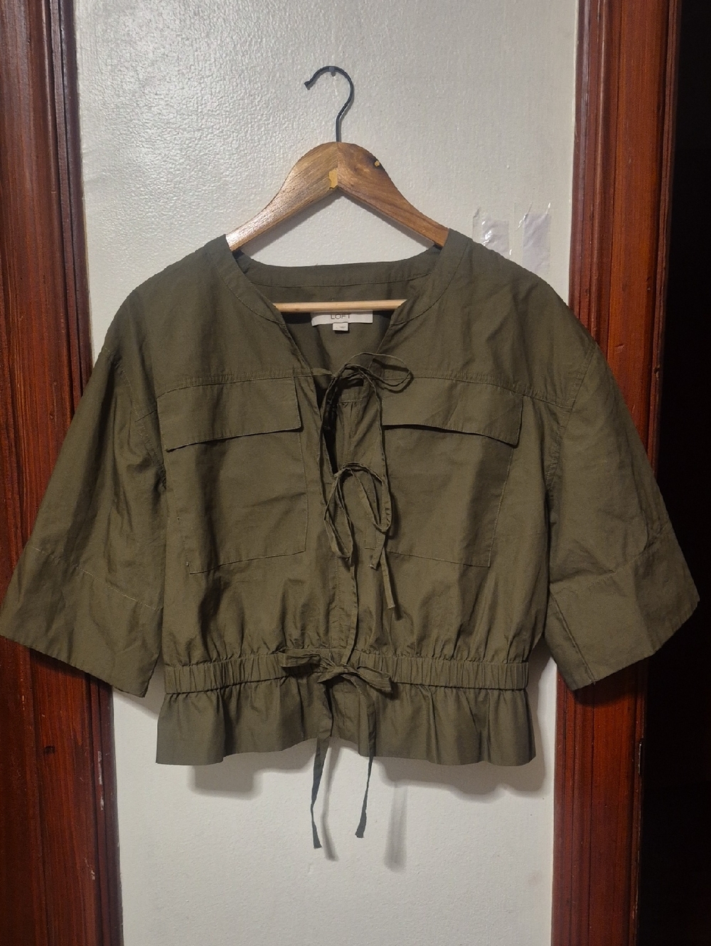 LOFT Olive Drawstring Cropped Utility Tunic